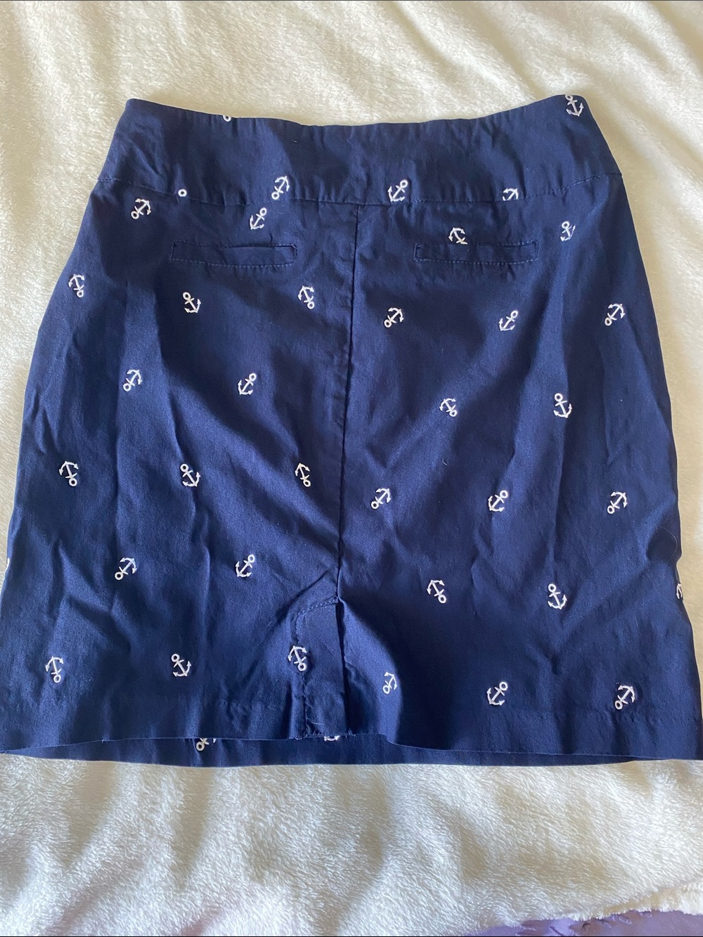 Breezies Navy Pencil Skirt with White Anchor Embroidery Size 10 - Picture 2 of 5